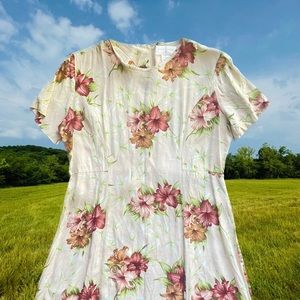 vintage hibiscus floral maxi dress